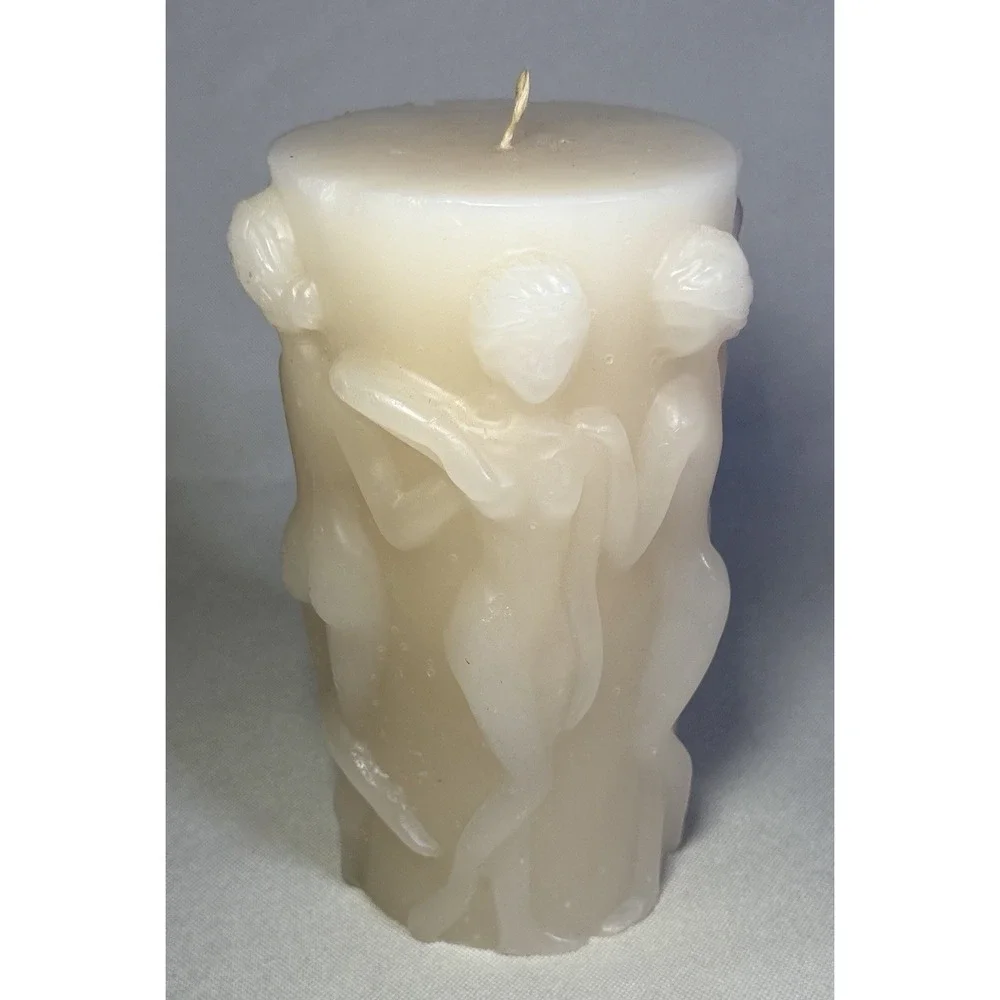 VTG Intira Lalique Bacchantes Style Pillar Candle 3D Sculpted Female Form 7.25